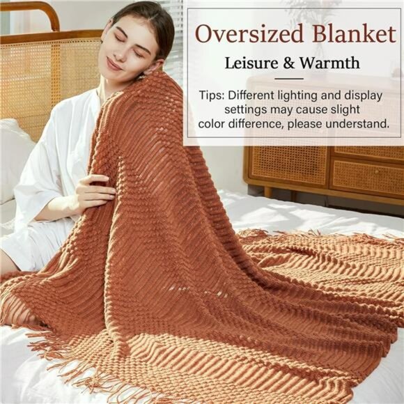 Knitted Throw Blanket for Couch and Bed, Soft & Cozy Knit Blanket Lightweight - Picture 3 of 7